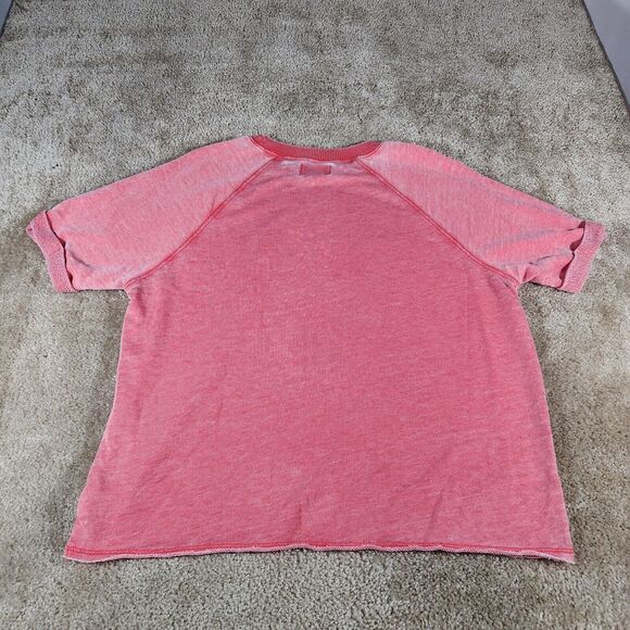 American Eagle Women's Short Sleeve Sweatshirt Medium Red Distressed #180 - Picture 5 of 8
